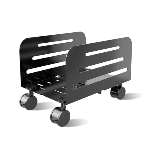 Suptek Small Tower Cart — Adjustable Mobile CPU Stand with Locking Casters (5.5-9.8 inch)