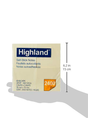 Highland Sticky Notes 3x3 Inches Yellow 24 Pack - Repositionable Self-Stick Memo Pads