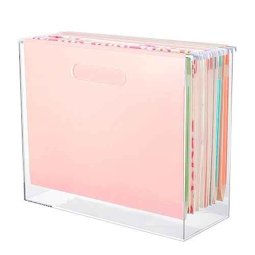 Hanging File Organizer Box, Acrylic File Folder Organizer for Letter Size Folders Portable File Holder Box with Handles Desk Hanging Folder Organizer File Crate Clear 12.2 x 10.24 x 4.92''