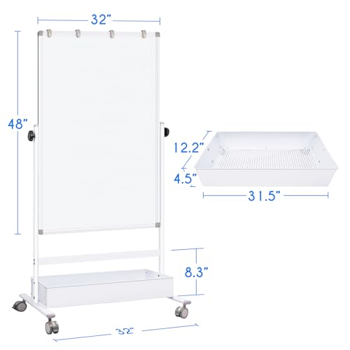 Maxtek Mobile White Board on Wheels 48x32 Magnetic Standing Easel - White / 32"W x 48"H