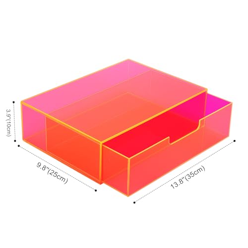 Gelite Acrylic Desk Organizer with Drawer for Makeup Vanity Stackable Desktop Storage Box for Office Supplies, 13.8 x 9.8 x 3.9¡¯¡¯, Neon Pink