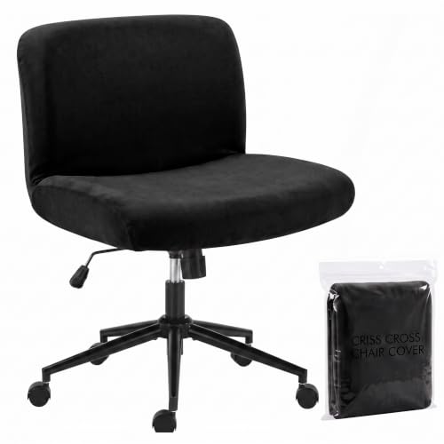 Deisy Dee Black Criss Cross Armless Velvet Chair Slipcover for Wide Seat Office Chairs