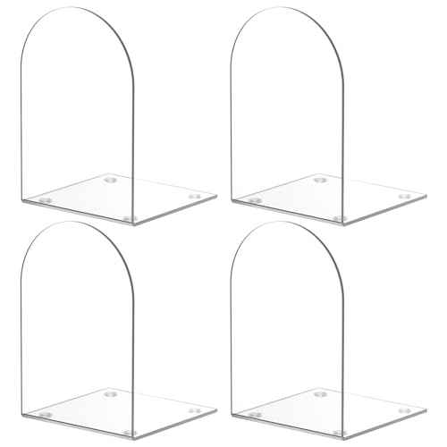 Acrylic Bookends 4 Pieces, Clear Bookends for Shelves, Book Ends for Shelves and Desktop Organizer, Transparent Shelf Book Stopper to Hold Books for Home Office Supplies