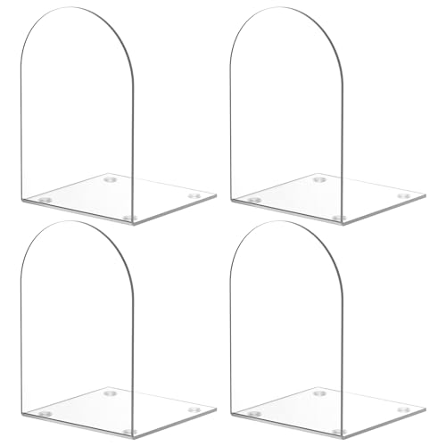 ALOTCHE 4 Pieces Acrylic Bookends - Clear Book Ends for Shelves & Office