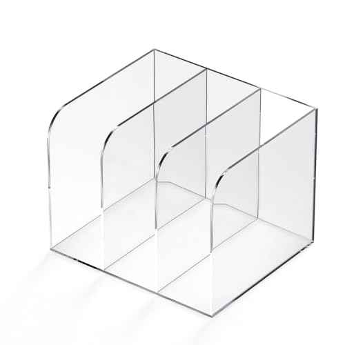 Acrylic Magazine Holder with 3 Vertical Compartments, Clear Desk Mail Organizer Magazine File Rack, Book Holder Paper Folder Binder Holders Office Organization for Desk Accessories