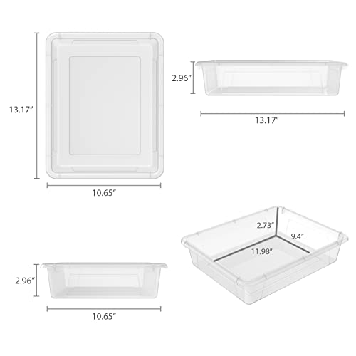 Storex Letter Size Deep Storage Tray – Organizer Bin with Non-Snap Lid for Classroom, Office and Home, Translucent, 5-Pack (62566A05C), 10 x 13 x 3 Inches