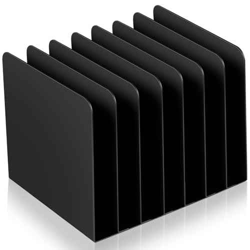 Suzile Metal Desktop File Organizer, 7 Compartments, Vertical File Sorter, Black, 5.79" W x 7.09" L x 5.41" H, Office, Reception Areas, Workspace