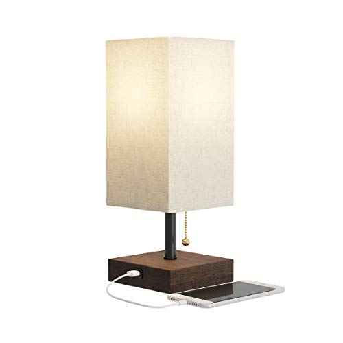 Lavish Home LED Desk Lamp with USB Charging Port - Small Bedside Table Light for Reading - Bedroom, Living or Dining Room, Dorm Decor (Linen/Brown)