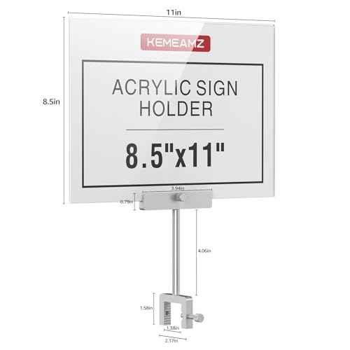 Aluminum Alloy Sign Holder Clamp with 8.5 x 11 Inch Acrylic Frame Sign Holder,Clothing Stores Card Displays (Silvery) 3 Pack