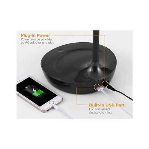 Bostitch Office KT-VLED1502-BLK Gooseneck LED Desk Lamp with USB Charging Port, Dimmable, Black
