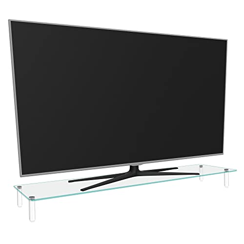 Kantek Extra-Wide Glass Monitor Riser with 8mm Tempered Glass Platform and 60-Pound Capacity, Clear Glass (MS380), 3.3" x 39.4" x 10.2"