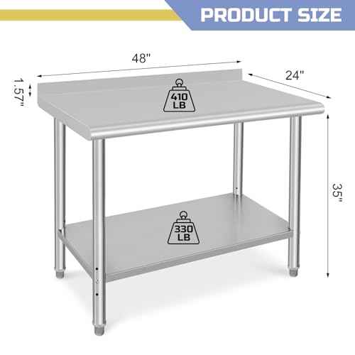 48x 24 Inches Stainless Steel Table, with Backsplash, 2-Tier Commercial Kitchen Prep Table, Heavy Duty NSF Restaurant Workstation for Food Prep