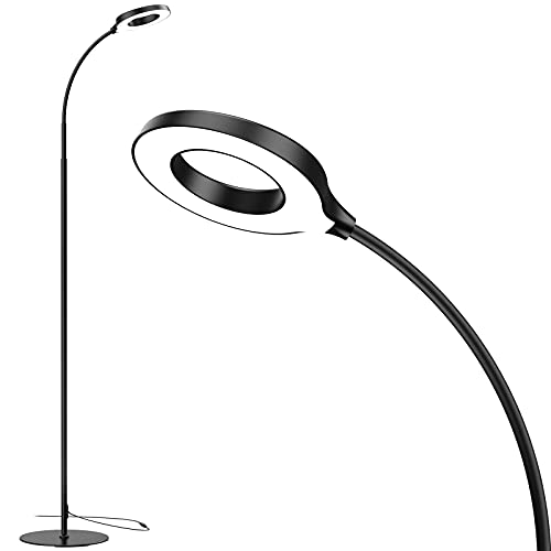 JKSWT LED Floor Lamp, 3 Brightness Levels Eye-Caring Dimmable Standing Reading Lamp 4000K Colors temperatures with Adjustable Gooseneck for Living Room Bedroom Reading - Black