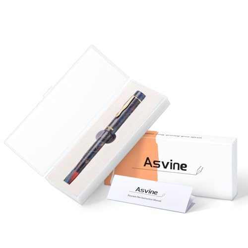Asvine Stabilized Wood Fountain Pen C2000 Number 8 Fine Nib Large Handcraft Unique Pattern Pen with Converter Pen Box Collection Set- Sunset