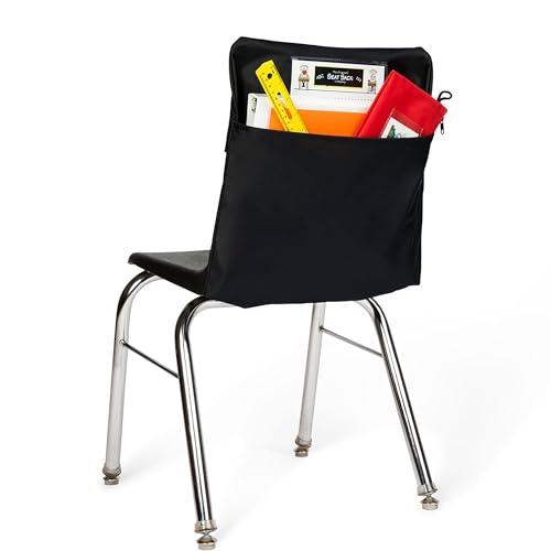 Seat Sack Medium Chair Storage Pocket - 15 Inches Black - Organizer for Classroom Chairs, Durable and Spacious, Storage and Organization