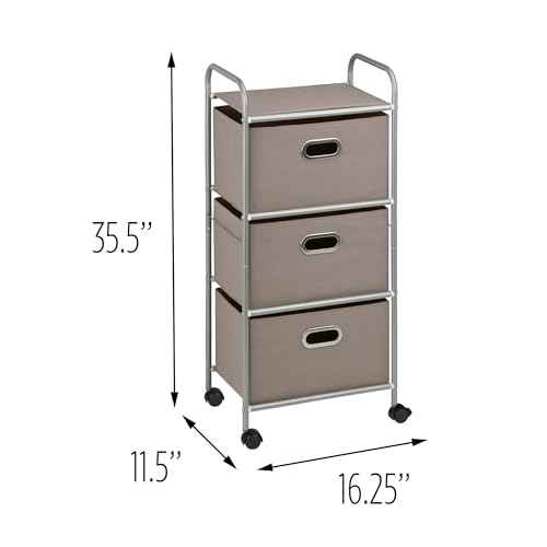 Honey-Can-Do 3 Drawer Rolling Cart - Gray CRT-06248 Grey 11.5 in L x 16.125 in W x 35.5 in H (29.2 cm L x 41 cm W x 90.2 cm H)