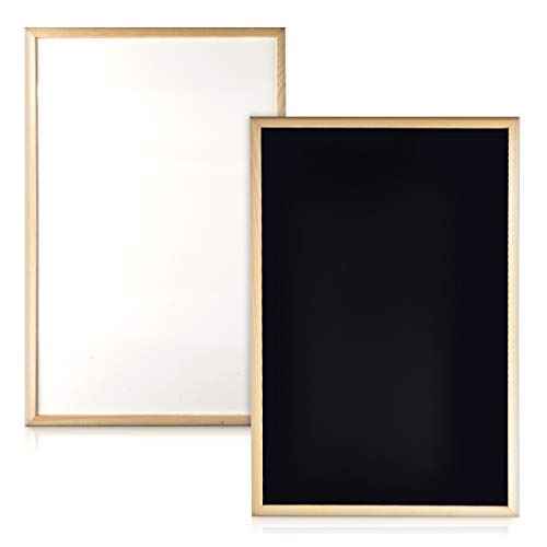 Navaris Double-Sided Chalkboard Whiteboard - 16" x 24" Wall Blackboard Magnetic Dry Erase Message Board - Includes Chalk and Magnets - Wood Frame