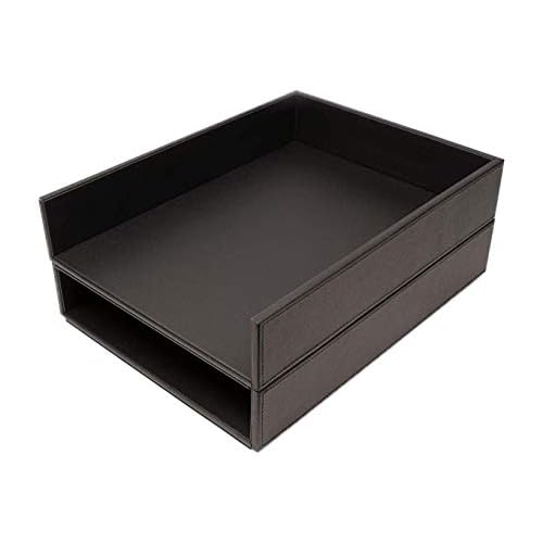 Armory by Castle - Leatherette Two Stackable Paper Trays Desk Organizer - Clutter Organizer for Home, Office, Personal, and Employee Files (Two Paper Trays - Stackable)