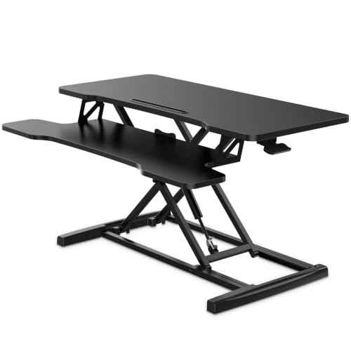 FITUEYES Black 36” Sit-Stand Height Adjustable Desk Converter – 19.8” Lift