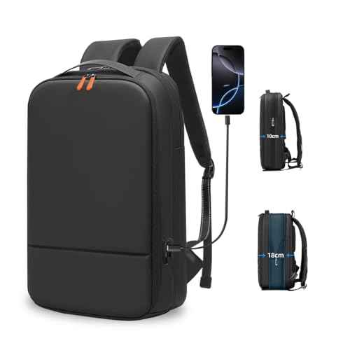 Business Backpack for Men 15.6 inch Expandable Slim Laptop Backpack With USB Charger Port Waterproof Anti-Theft Professional Work Computer Bag Hard Shell Backpack-Black