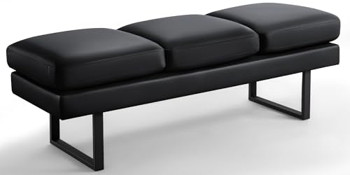 Furniwell 3-Seat Waiting Room Bench - Faux Leather Reception Chair, Black