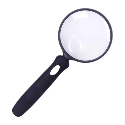 Lakei Magnifying Glass 10X 30X Handheld Reading Magnifying Glass, 75mm Shatter Resistant Lens, Non-Slip Rubber Handle, Suitable for Elderly Reading, Kids Natural Exploration and Science Hobby(Black)