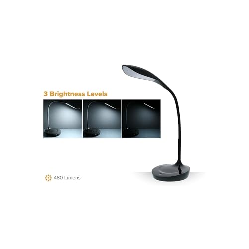 Bostitch Office KT-VLED1502-BLK Gooseneck LED Desk Lamp with USB Charging Port, Dimmable, Black