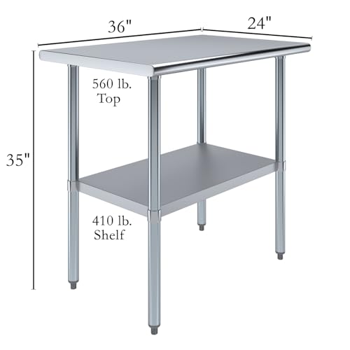 Jefferson 24 in. x 36 in. Stainless Steel Work Table with Galvanized Shelf