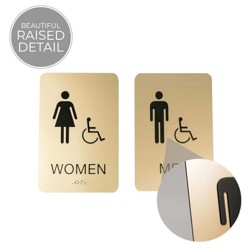 Gold Men & Women ADA Restroom Signs/Modern Chic 6" x 9" Acrylic Bathroom Sign Set With Braille