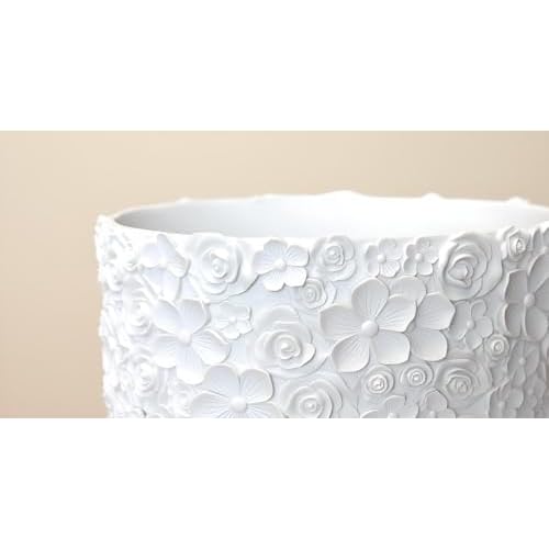 Decorative Trash Can Elegant Resin Carved Waste Basket 8"x10" Trash Bin Decor Rose Floral Garbage Can for Office Bathroom,Bedroom,Livingroom 8L/2.2Gallon(White)