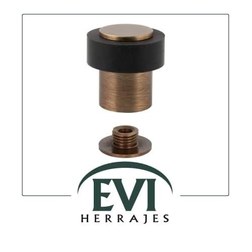 Door Stop | Silicone Shock Absorber | Made of Brass | Threaded Base | Includes Screw + Clamping Plug | EVI Hardware (Aged Brass - Black Rubber, 1,34" x 1,38")