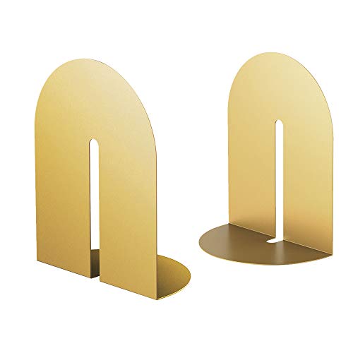 Ondeam Gold Bookends for Books - Elegant Metal Book Holders for Office & Home Decor, 1 Pair, Gift for Adults & Kids