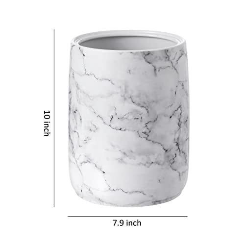 Bathroom Wastebasket - Ceramic Decorative Trash Can (Marble Look)¡¦