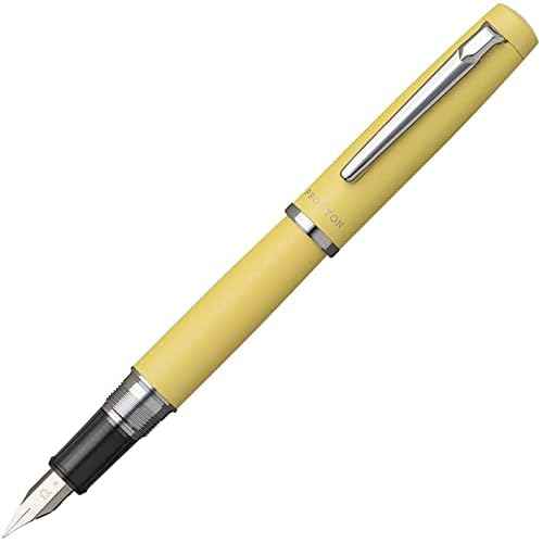 Platinum Fountain Pen PROCYON Citron Yellow Medium Point PNS-5000#68-M With Kanji LOVE Sticker, 5.5x0.56 in