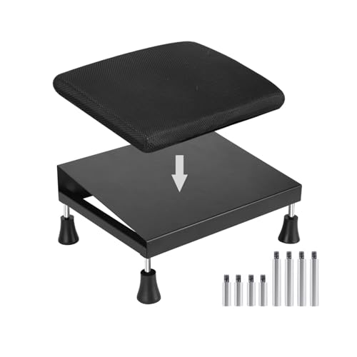 Mymyth Office Foot Rest for Under Desk at Work - Iron Adjustable Ergonomic Footrest Strong & Durable - 6 Heights Foot Stool with Memory Foam Cushion - Anti-Slip for Computer Gaming - Black