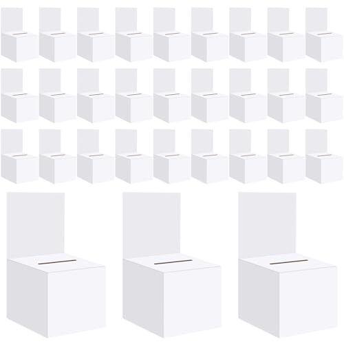 White 30 Pack Raffle Boxes with Slot & Removable Header – 6x6x6 Inch Cardboard Suggestion & Voting Box Set
