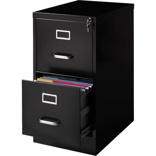Staples 2-Drawer Vertical File Cabinet, Letter Size, Lockable, Black, 22" D