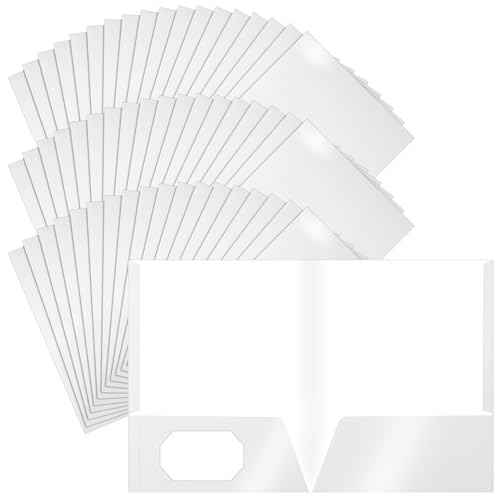 Jutom 50 Pcs 2 Pocket Glossy Paper Folders Glossy Paper Laminated Portfolios, Letter Size, Presentation Folders with Pockets for Office Teacher Worker Supplies(White Color)