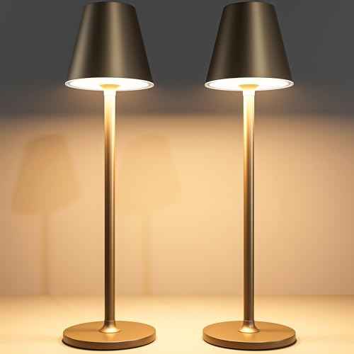 2 Pack LED CordlessTable Lamp,4000mAh Rechargeable Battery Desk lamp,3 Level Brightness Portable Night Light, Minimalist Design, for Couple Dinner/Coffee Table/Restaurant/Bedroom(2Pack Khaki)