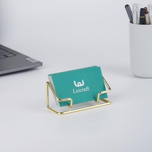 Leicraft Golden Business Card Holder for Desk, Metal Organizer, Large Capacity