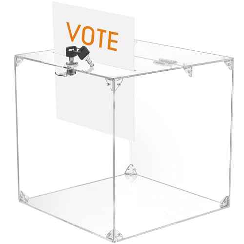 MaxGear Acrylic Donation Box with Lock 1 Pack, 11.8"x11.8"x11.8" Large Ballot Suggestion Box, Square Case for Fundraising, Donations