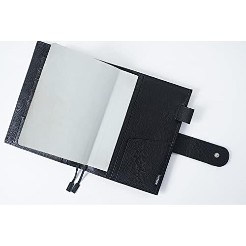Moterm Leather Cover for Stalogy B6 - with Back Pocket, Pen Loop and Card Slots (Pebbled-Black, B6+)
