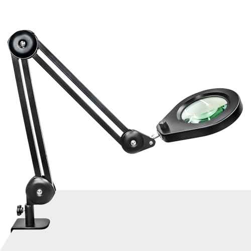 Magnifying Lamp, 10X Illuminated Magnifier Lamp with Internal Spring Swing Arm and Desk Edge Clamp