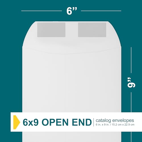 Bulk 6x9 Catalog Envelopes with Gummed Seal - 500 Bright White Heavyweight Mailing Envelopes