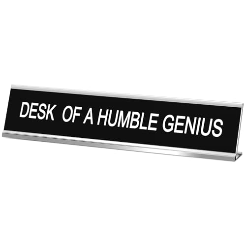 Menkxi Funny Desk Signs for Office, Novelty Nameplate Office Decor Black Desk Plaque for Women Men Coworker Gift Home Supply Accessories, 10 x 2 Inch(Desk of A Humble Genius)