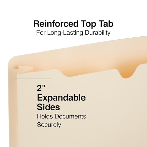 Staples Jacket File Folders, 2 Inch Expandable Sides, Letter Size, Perfect for Home, Office or Classroom, 50-Pack, Manila