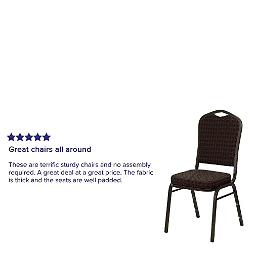 Flash Furniture HERCULES Series Crown Back Stacking Banquet Chair in Brown Patterned Fabric - Gold Vein Frame