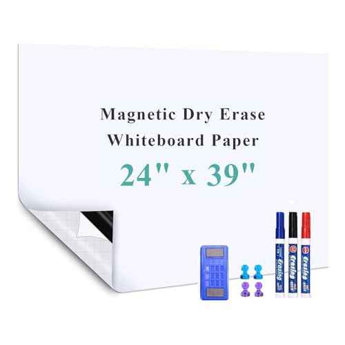 Magnetic Dry Erase Whiteboard Sticker, 24" x 39" Stick on Whiteboard for Wall, Dry Erase Board Peel and Stick for Kids, Office, Home, with Marker, Eraser and Magnets (Adhesive Backing)