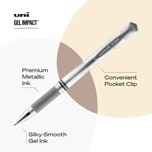 uniball Signo Gel Impact Pens, Bold Point (1.0mm), Silver Metallic, 12 Pack