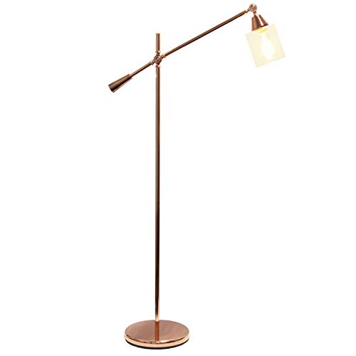 Elegant Designs LF1030-RGD Pivot Arm Glass Shade Floor Lamp, Rose Gold